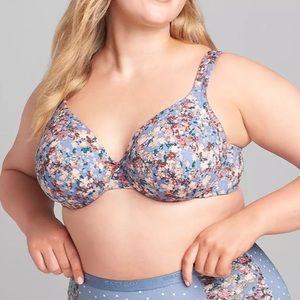 Cacique Floral Print Bra - Blue and Pink